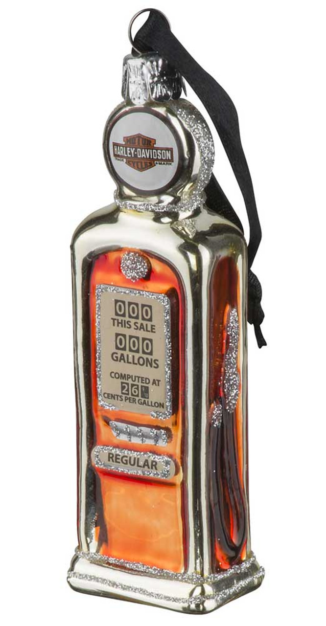 Harley-Davidson® Blown Glass B&S Gas Pump Ornament, Glitter Accents HDX-99168 - immagine 1