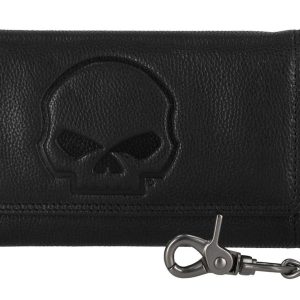 Portafoglio da uomo Harley-Davidson® Trucker Biker con catena in rilievo con teschio, nero - immagine 1