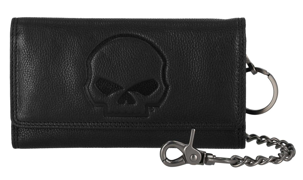Portafoglio da uomo Harley-Davidson® Trucker Biker con catena in rilievo con teschio, nero - immagine 1