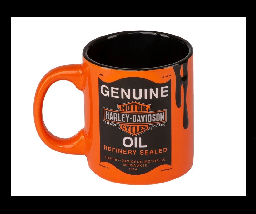HDX-98642 Tazza tazzone mug Harley Davidson ceramica nero arancio oil can - immagine 1