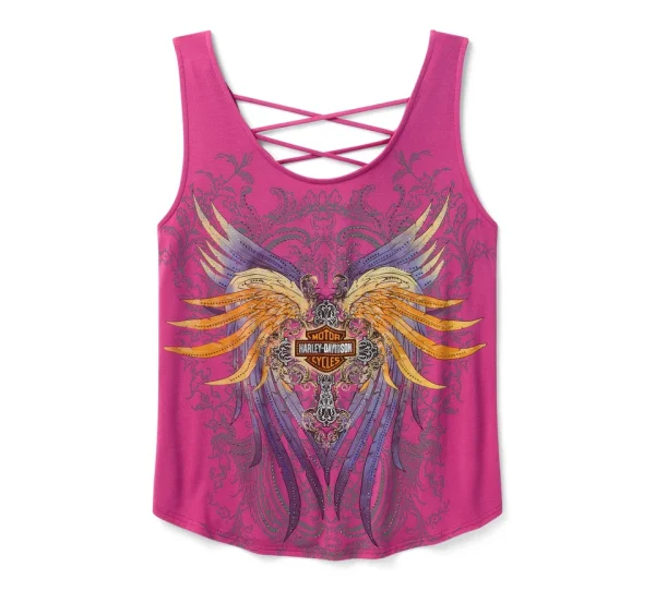 Canotta con lacci sul retro Bling H-D® Moto Wings - Fucsia