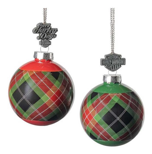 Set di decorazioni per l'albero di Natale Harley-Davidson® Holiday Plaid Bar & Shield Ball