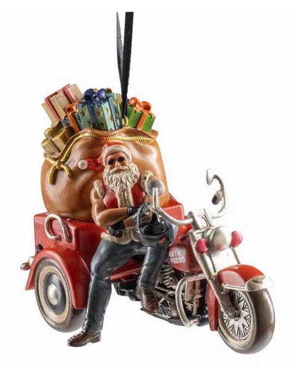 Ornamento per l'albero di Natale delle Feste Harley-Davidson® 2025 con Babbo Natale motociclista scolpito