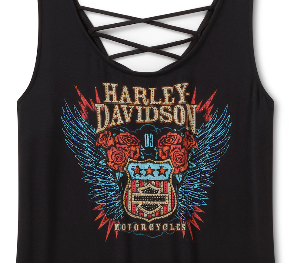 Canotta con lacci sulla schiena Bling H-D Road Trip da donna - Harley Black - immagine 3