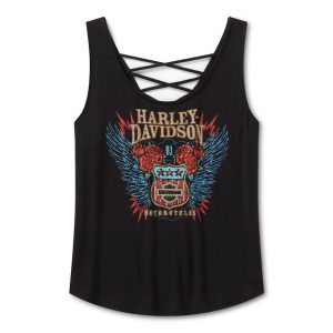 Canotta con lacci sulla schiena Bling H-D Road Trip da donna - Harley Black - immagine 1