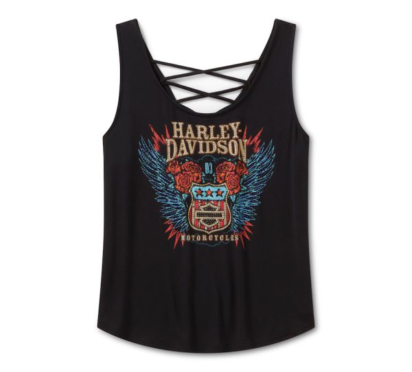 Canotta con lacci sulla schiena Bling H-D Road Trip da donna - Harley Black