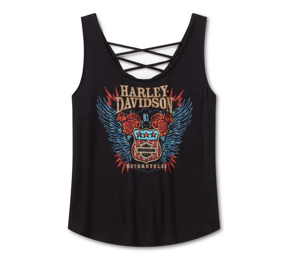 Canotta con lacci sulla schiena Bling H-D Road Trip da donna - Harley Black - immagine 1