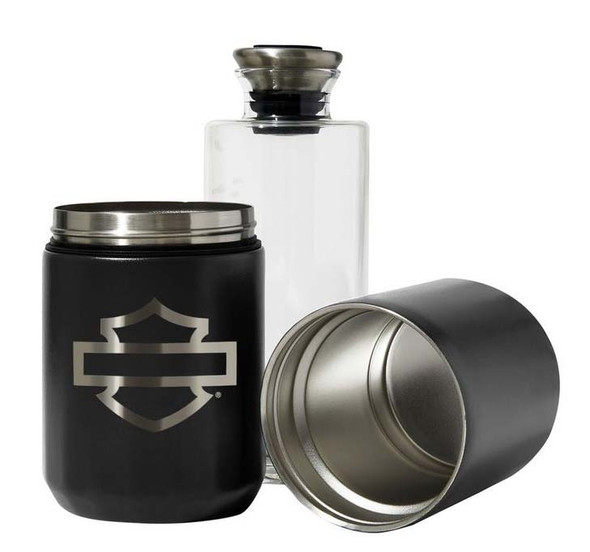 Decantater da viaggio Harley-Davidson®, vetro con coppette isolate in acciaio inox Item # HDL-18819