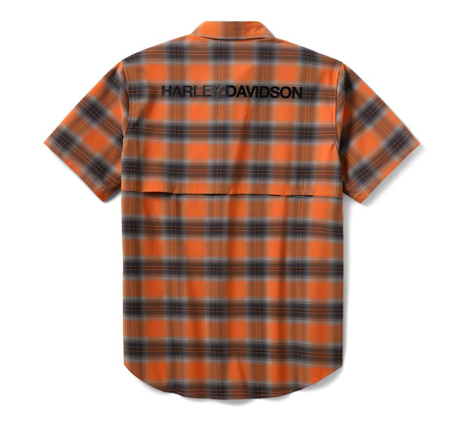 Camicia elasticizzata e traspirante H-D TECH da uomo - Plaid - Harley Orange & Harley Black - immagine 2