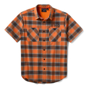 Camicia elasticizzata e traspirante H-D TECH da uomo - Plaid - Harley Orange & Harley Black - immagine 1
