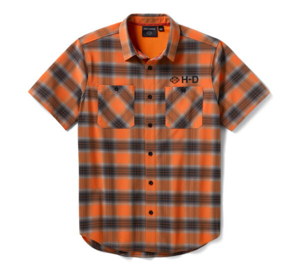 Camicia elasticizzata e traspirante H-D TECH da uomo - Plaid - Harley Orange & Harley Black