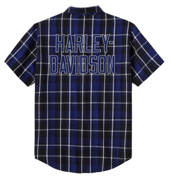 Harley-Davidson Camiciaa Maniche Corte Essential Plaid blu/Bianco sporco