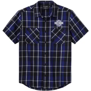 Harley-Davidson Camiciaa Maniche Corte Essential Plaid blu/Bianco sporco - immagine 1