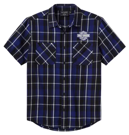 Harley-Davidson Camiciaa Maniche Corte Essential Plaid blu/Bianco sporco