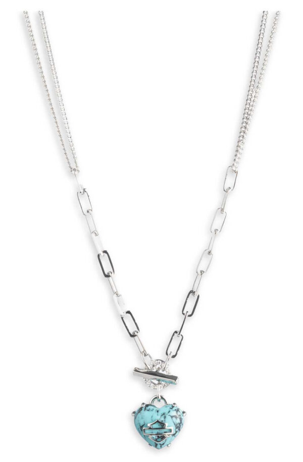 Collana a toggle in pietra turchese in forma di cuore Harley-Davidson® da 16 pollici B&S,  placcata in argento