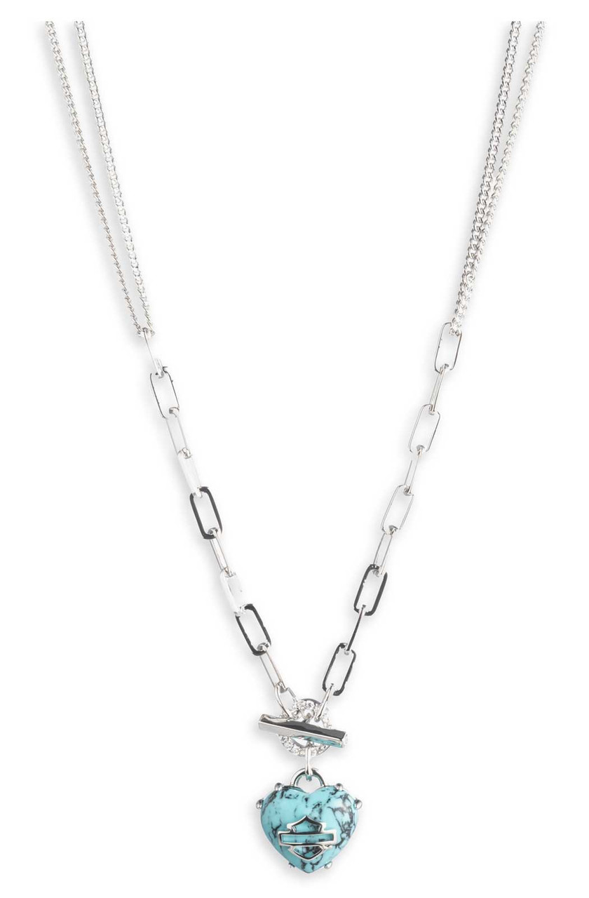Collana a toggle in pietra turchese in forma di cuore Harley-Davidson® da 16 pollici B&S,  placcata in argento - immagine 1