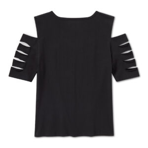 Maglietta da donna Bling Rally con scollo a V e spalle scoperte, effetto strappato e riparato. - immagine 2