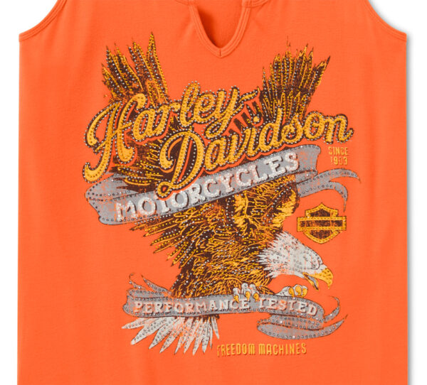 Canotta da donna Bling Live to Ride con scollo a V - Harley Orange