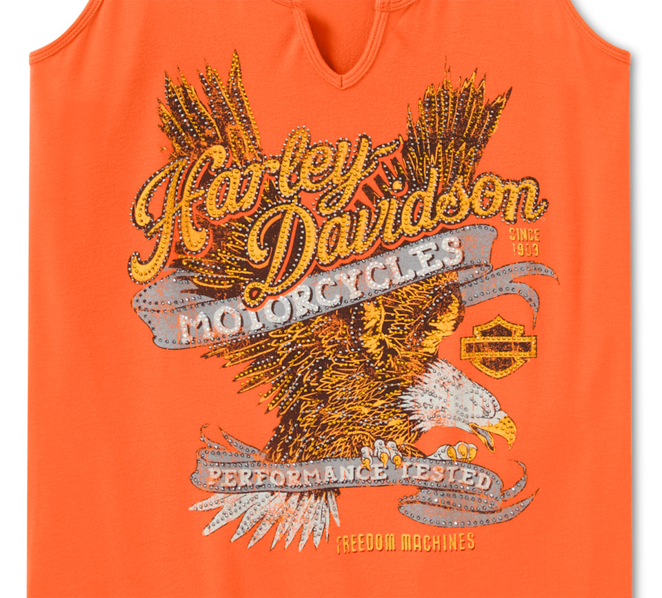 Canotta da donna Bling Live to Ride con scollo a V - Harley Orange - immagine 3
