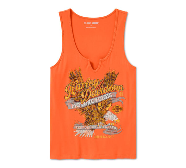 Canotta da donna Bling Live to Ride con scollo a V - Harley Orange