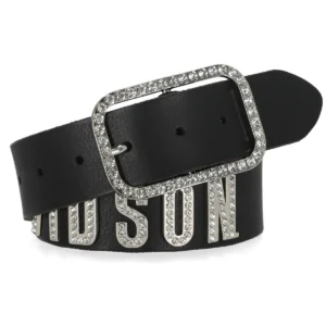 Cintura Harley-Davidson   in metallo con lettere di strass in vera pelle, BMW046/08 nera - immagine 1