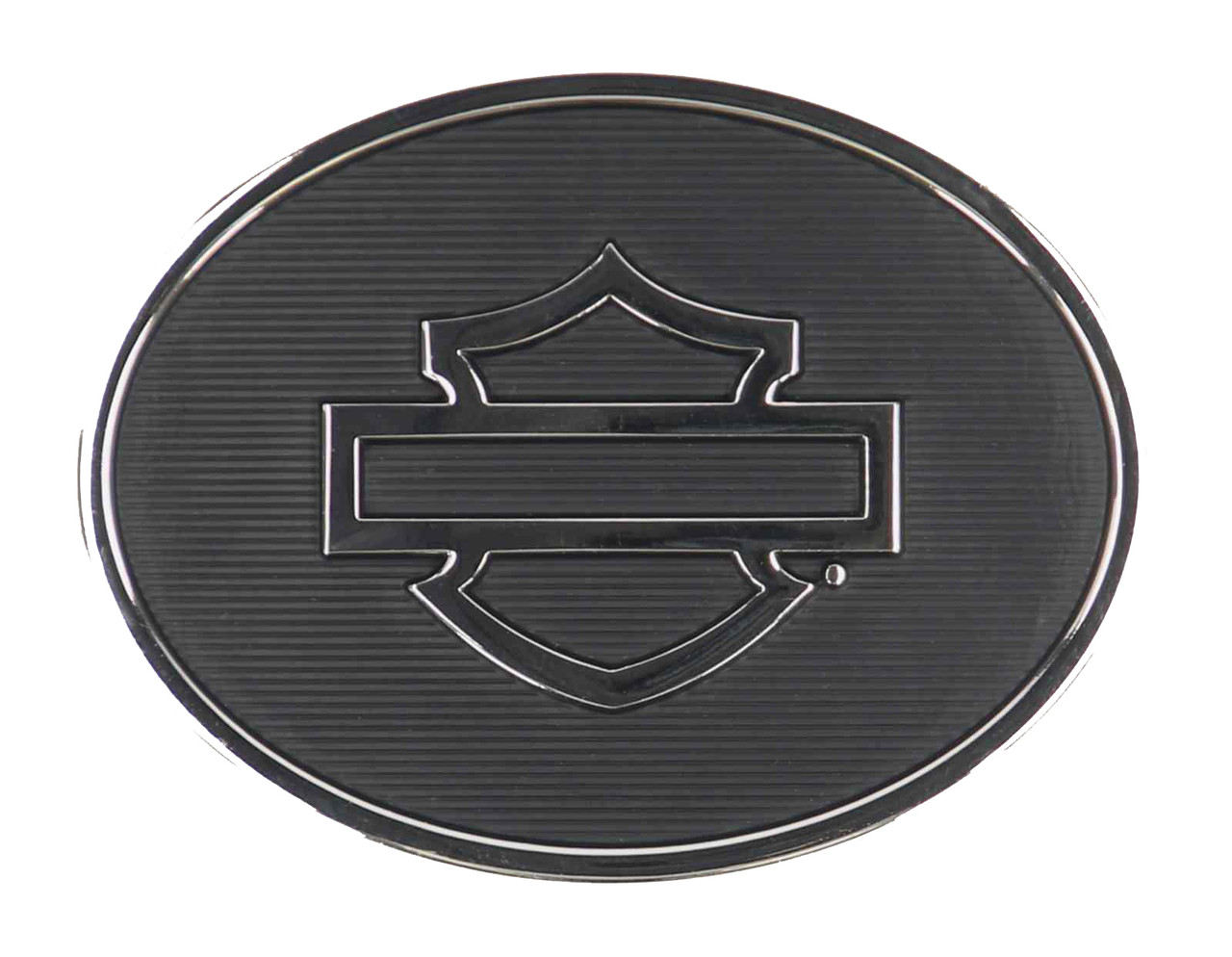 Fibbia per cintura con texture Harley-Davidson® Open Bar & Shield Ovale, finitura nera Voce # MAU016/08 - immagine 1