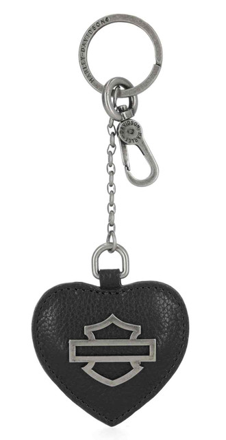 Logo Harley-Davidson® Open Bar & Shield Portachiavi in pelle a forma di cuore, nero