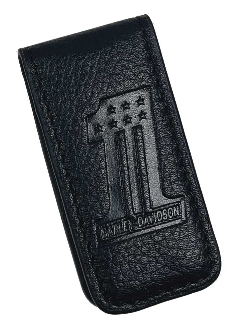 Harley-Davidson® Portamonete magnetico in pelle con logo n. 1  – Nero opaco MAU801/08 - immagine 1