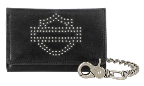 Portafoglio Men's Nail Head Open Bar & Shield Medium Trifold Wallet con Catena